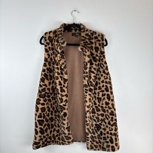 Suzanne Betro Vest Womens 1X Leopard Plush Faux Fur Sleeveless Outerwear Pockets